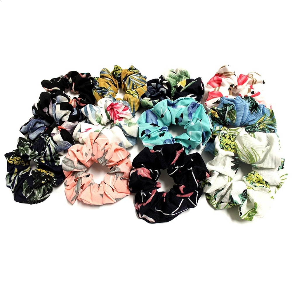 Pack of 12 tropical scrunchies